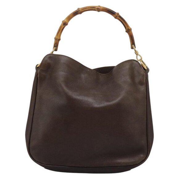GUCCI Bamboo Hand Bag Leather 2way Brown Gold 001 1998 1638 Auth 111266 - Picture 2 of 15